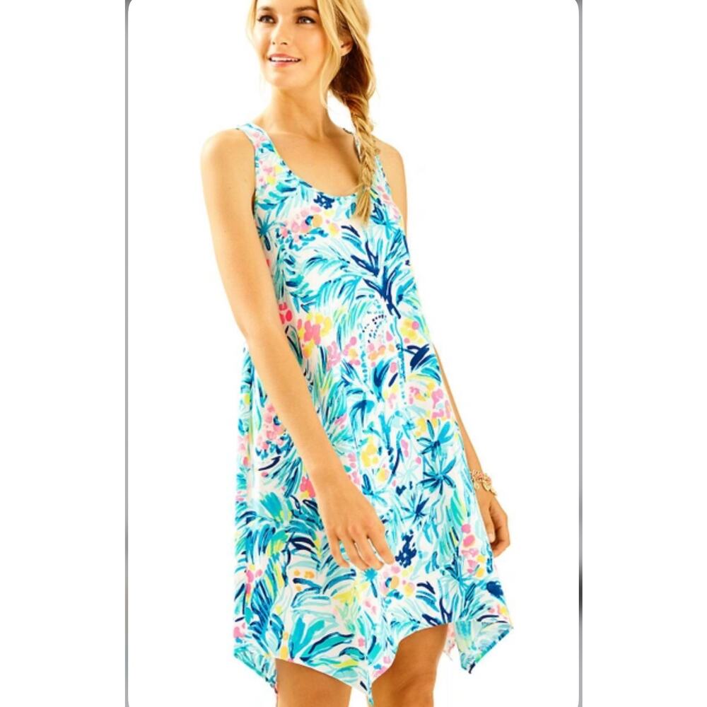 LILLY PULITZER Melle Trapeze Tank Dress Serene Blue Tippy Top Preppy Coastal S